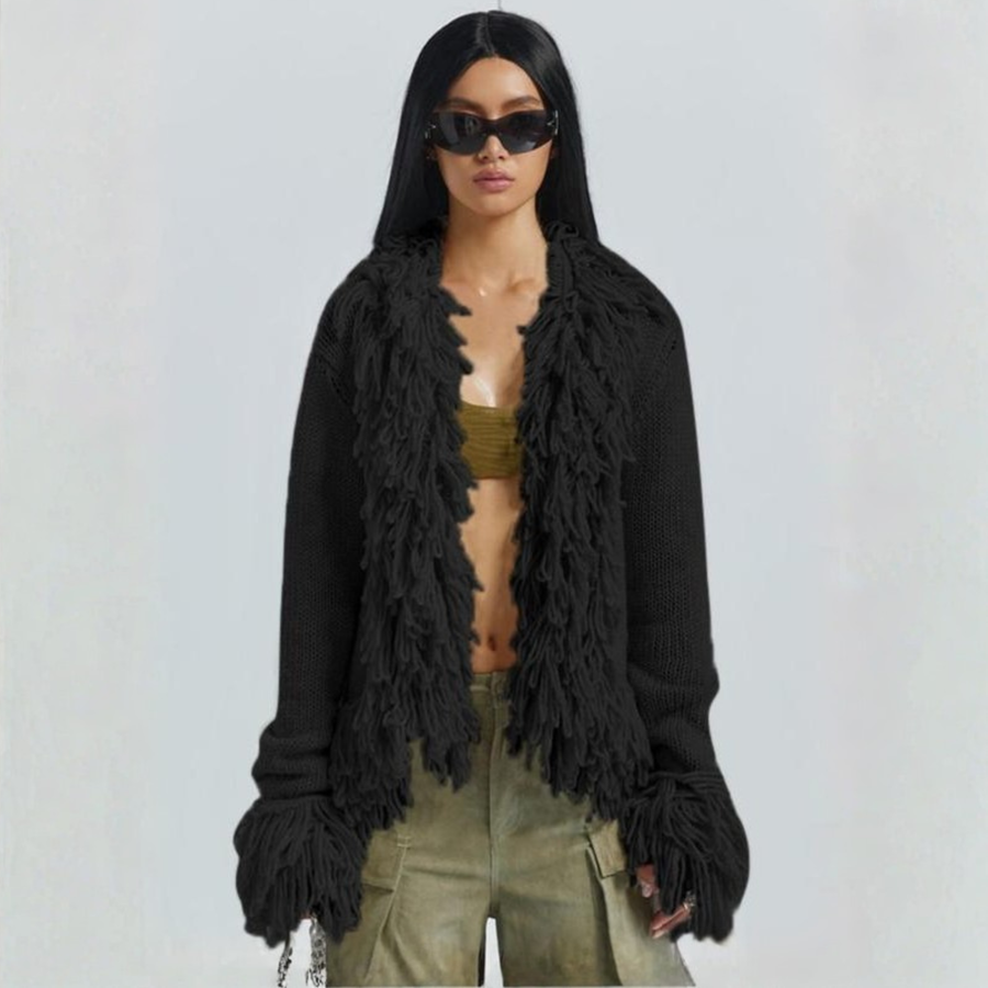 TALAYAH™ - Chic Fringe Long Sleeve Open Front Cardigan