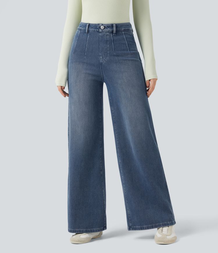 Halara Flex™ High Waisted Tummy Control Wide Leg Casual Jeans with Pockets