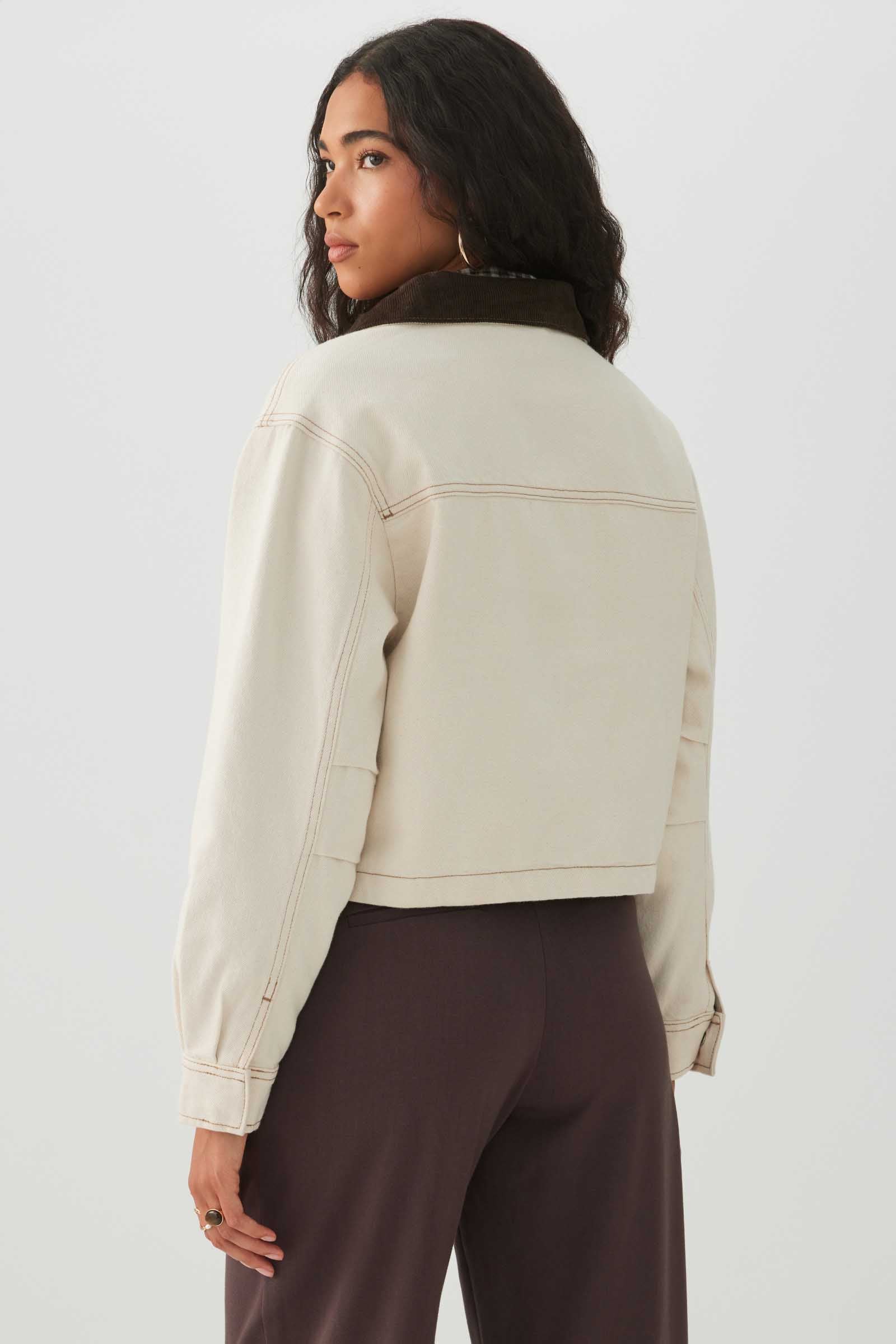 Denim Barn Jacket with Corduroy Collar