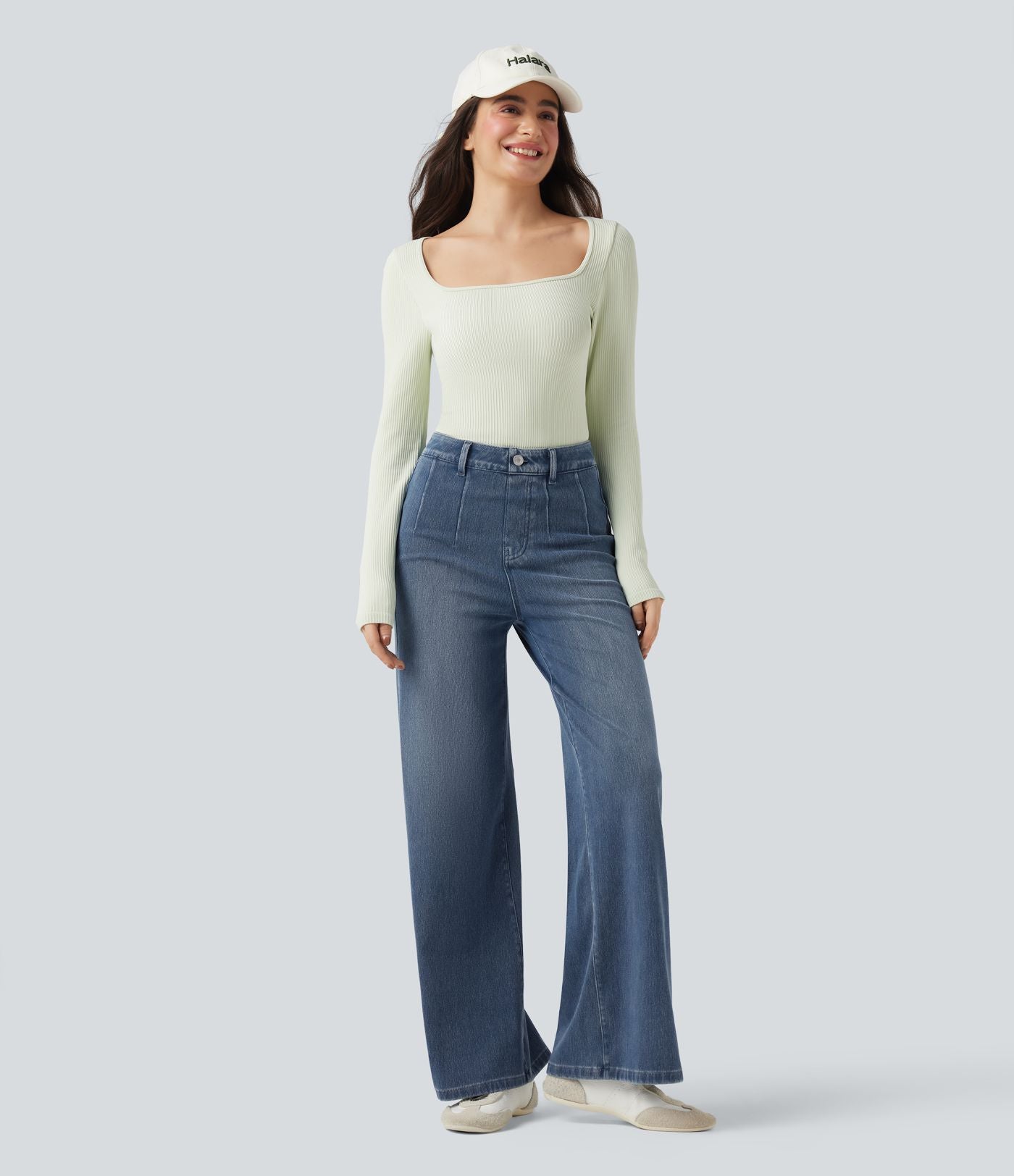 Halara Flex™ High Waisted Tummy Control Wide Leg Casual Jeans with Pockets