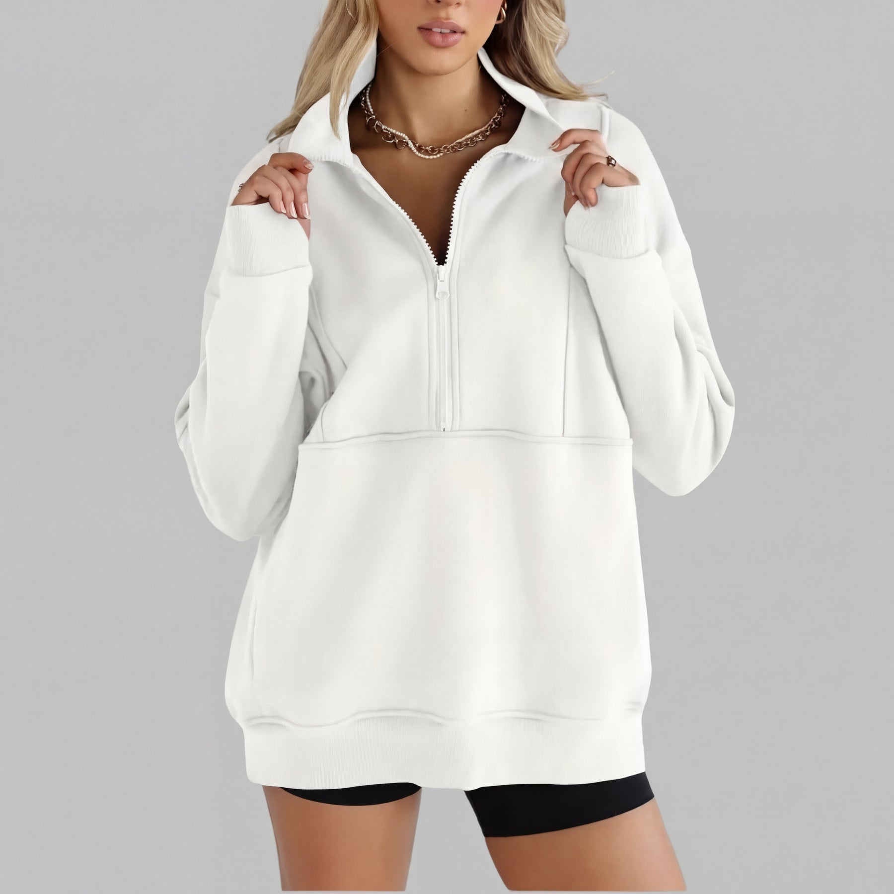 PSALM™ - Comfy Collar Half Zip Oversized Long Sleeve Sweatshirt