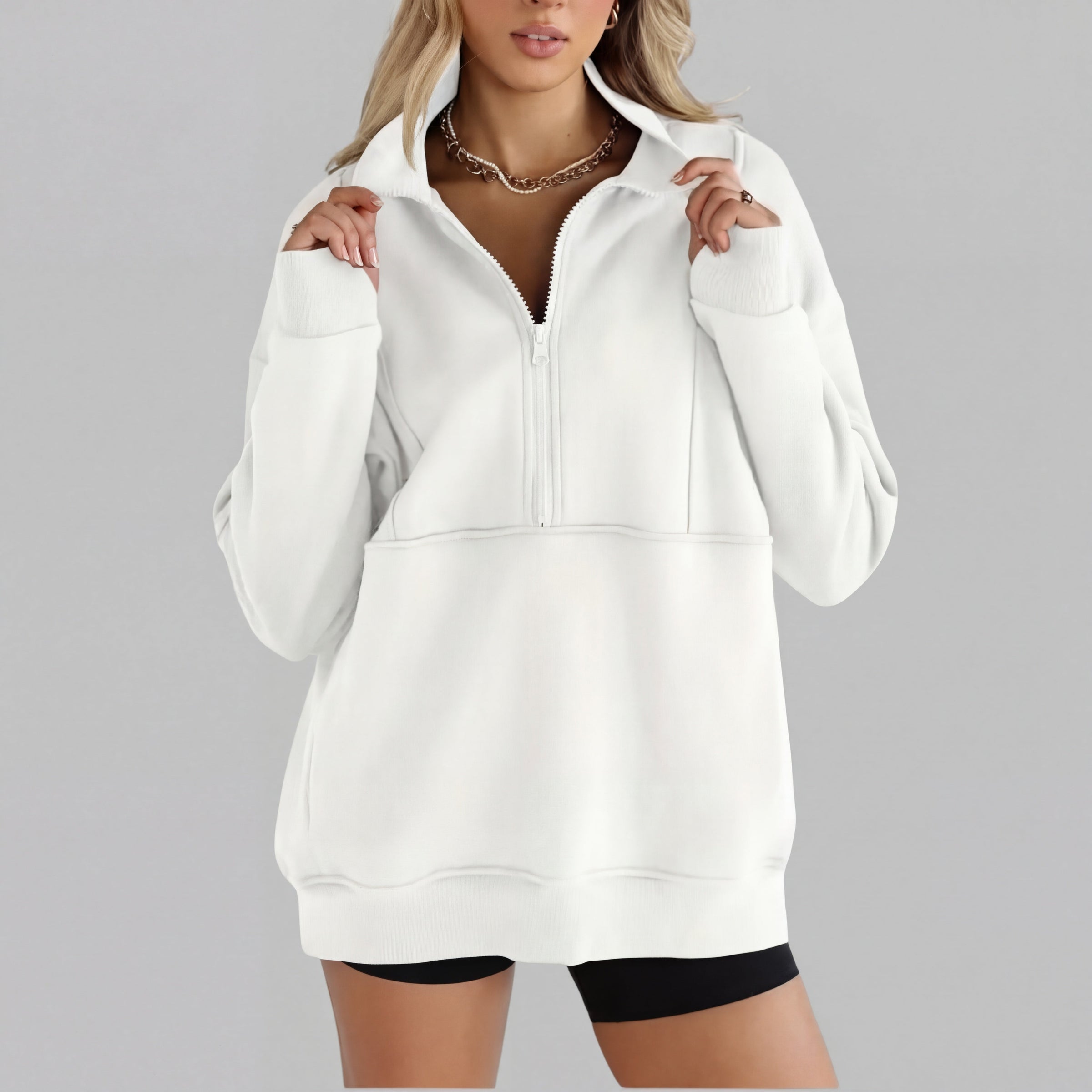 PSALM™ - Comfy Collar Half Zip Oversized Long Sleeve Sweatshirt